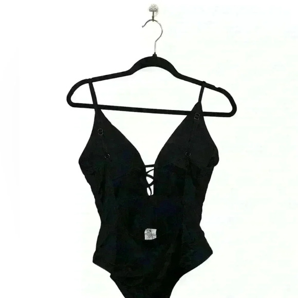 Becca by Rebecca Virtue Women's Black Adjustable Swimsuit Open Back Size Large - Picture 2 of 5